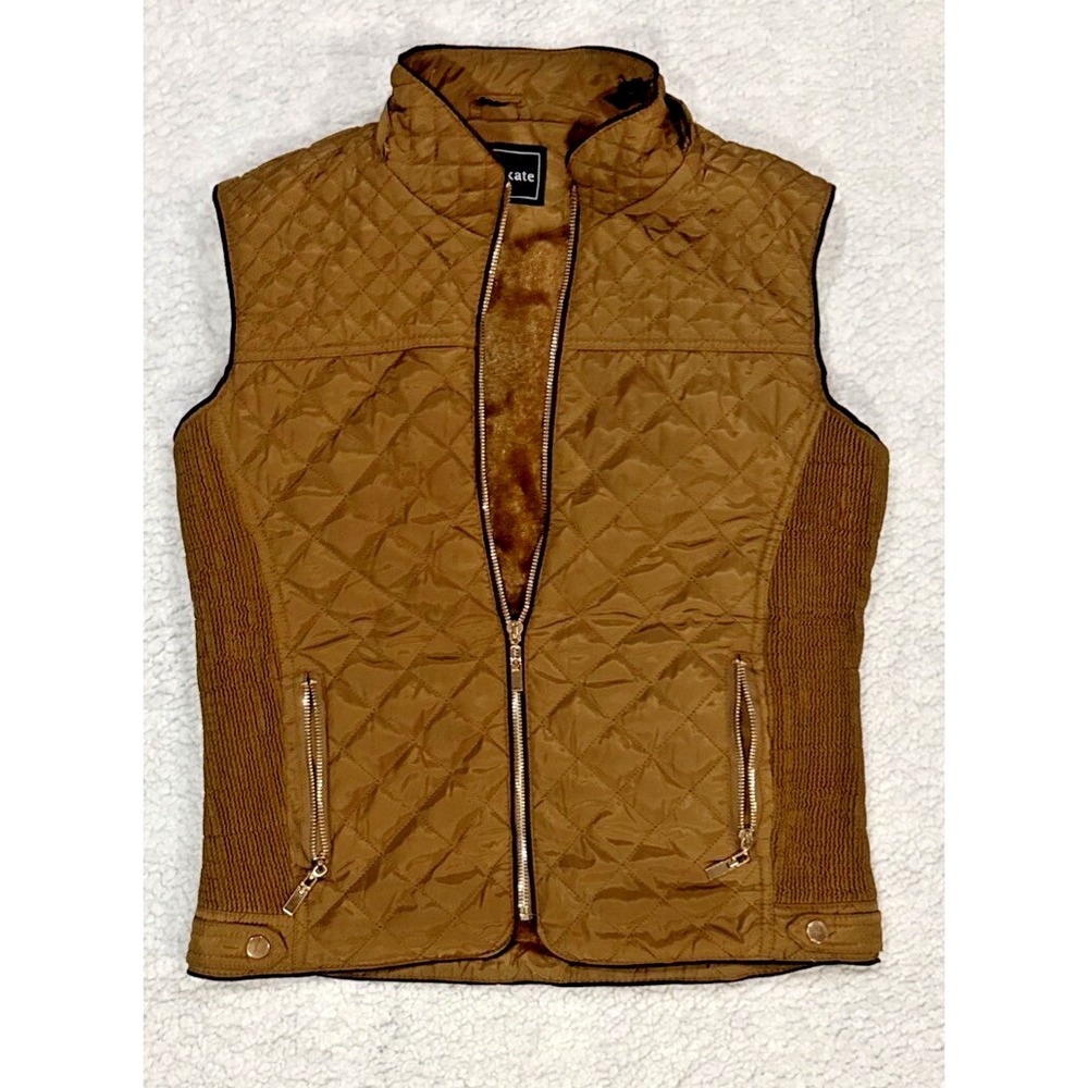 Ellie & KateWomens Small Brown Quilted Puffer Vest Gold Zip Pockets